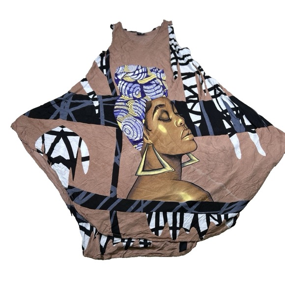 NF Womens Free Size Brown Artsy Lagenlook Beachy Cover Up Dress Ethnic - Picture 1 of 8